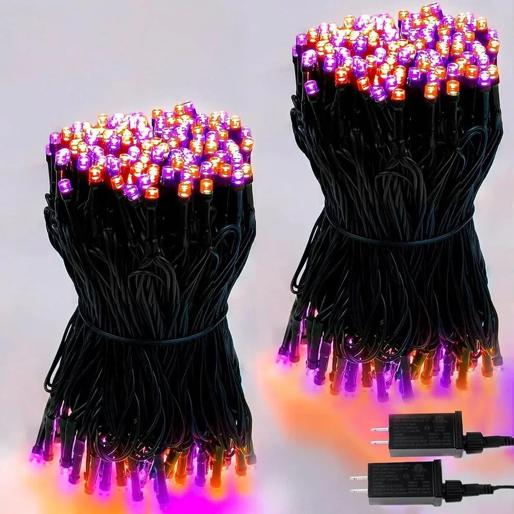 Halloween 2-Pack 66FT 200 LED Orange and Purple Waterproof Tree Light with Timer
